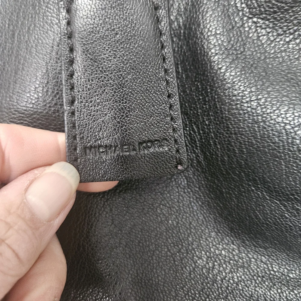 Michael Kors Black Leather Hamilton Large North South Tote with Gold Accents